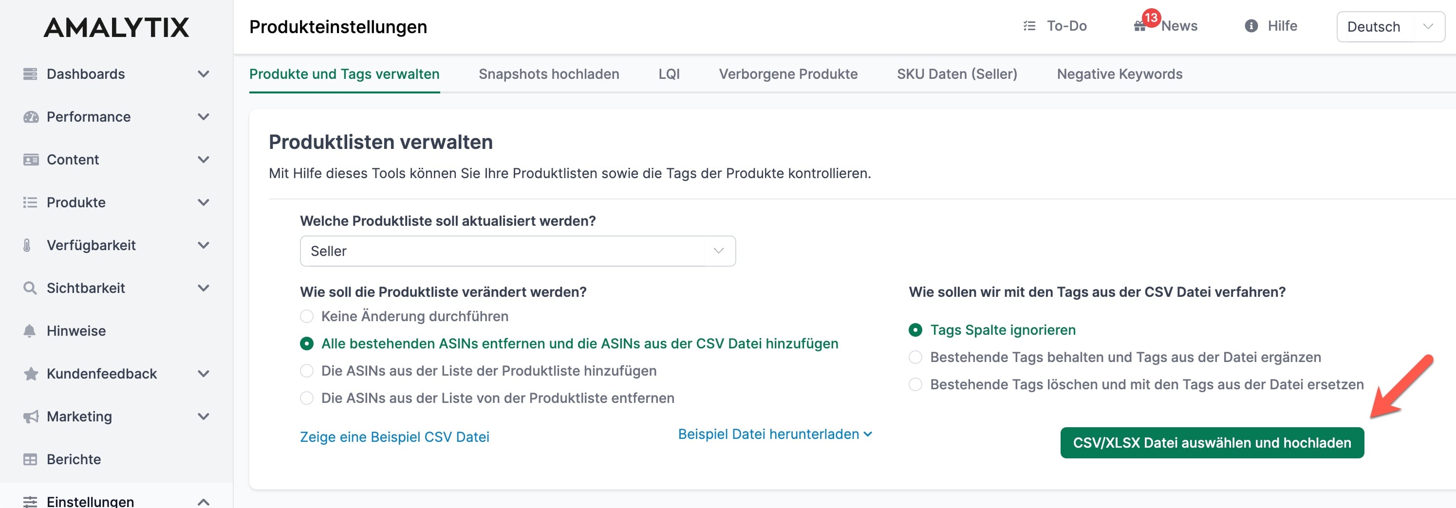 AMALYTIX Excel-Support für Uploads und Downloads statt CSV