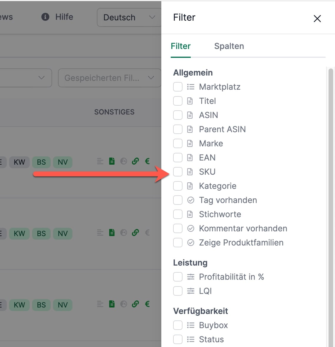 AMALYTIX erweiterter Filter mit detaillierten Filteroptionen