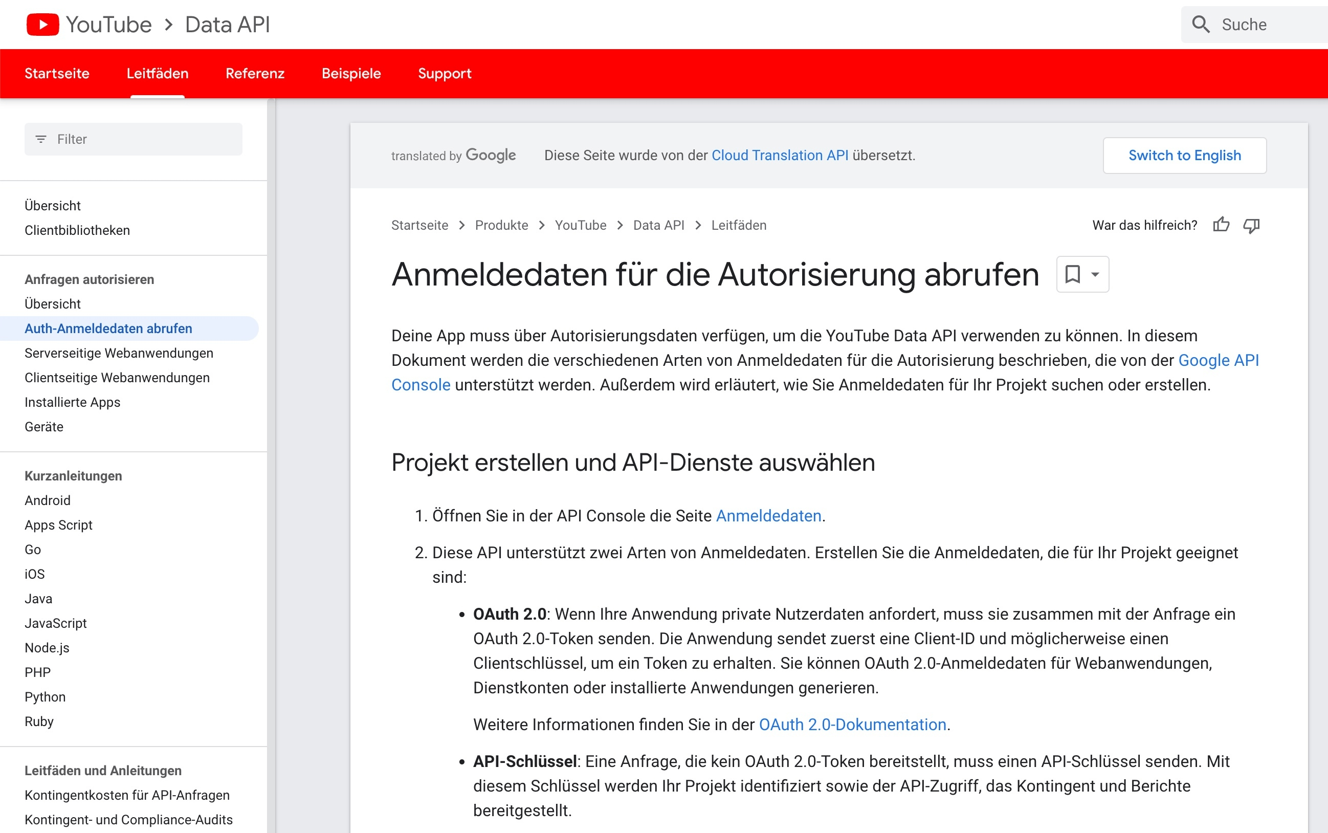 YouTube API Registrierung und Einrichtung für Python Skript