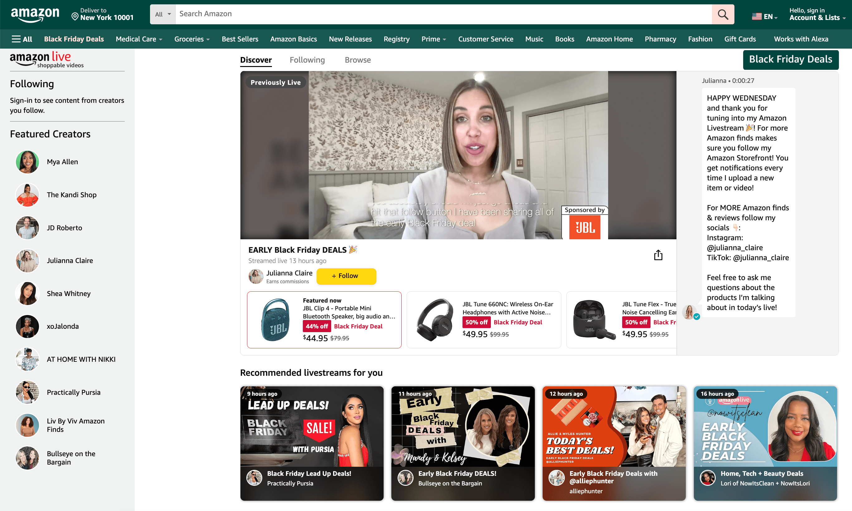 Amazon Live Shopping-Livestreams für interaktive Produktpräsentationen von Marken