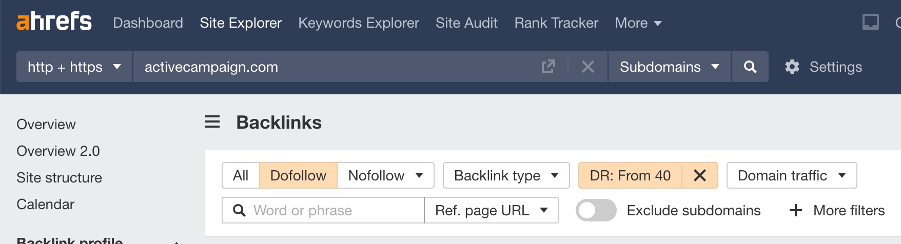Filter for interesting backlink results