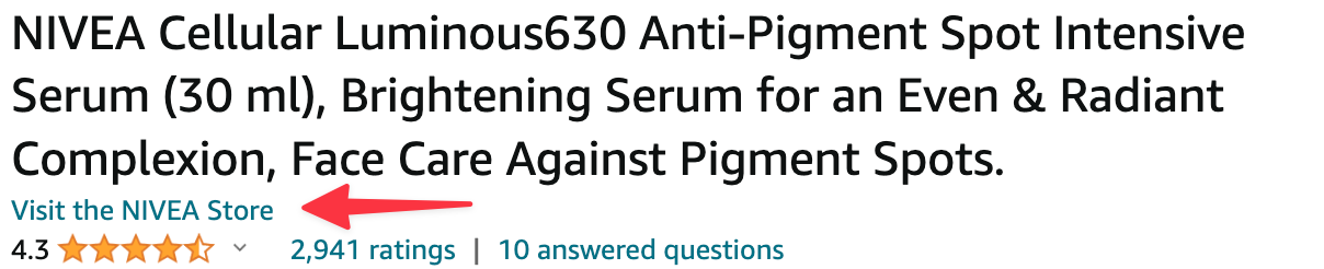 Amazon Brand Store link displayed on product detail page below product title