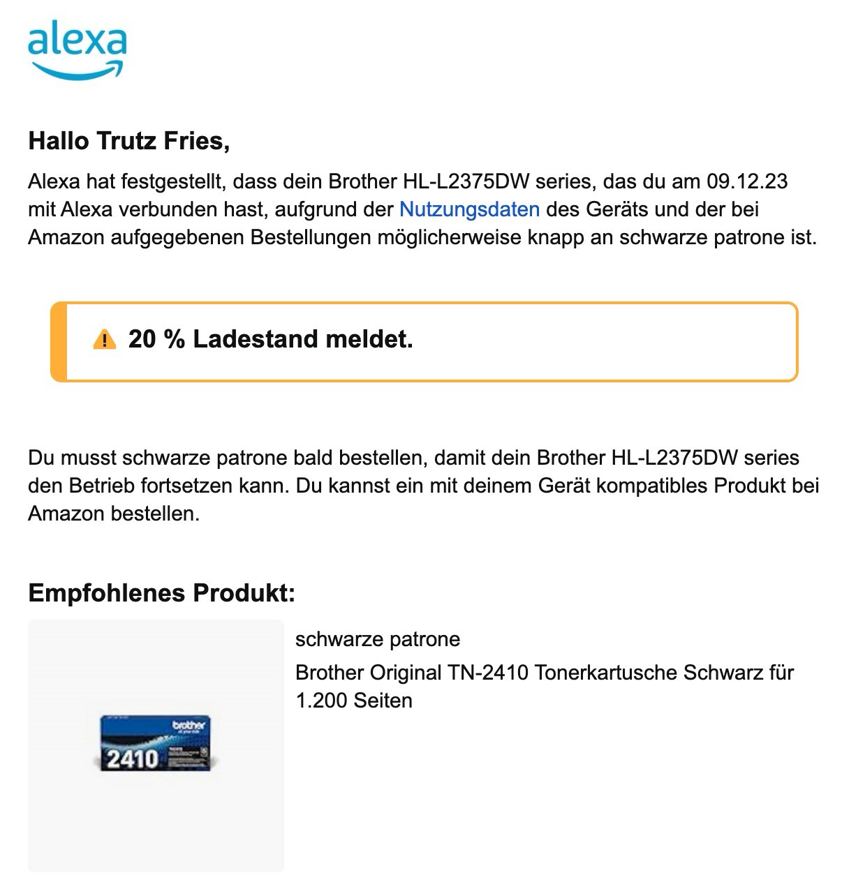 Alexa Drucker Integration - Überwachung des Tintenverbrauchs