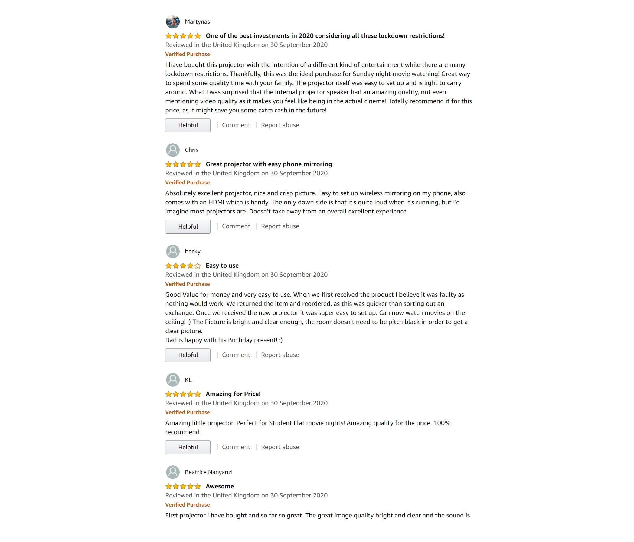 Unverified Amazon reviews showing patterns of fake review activity