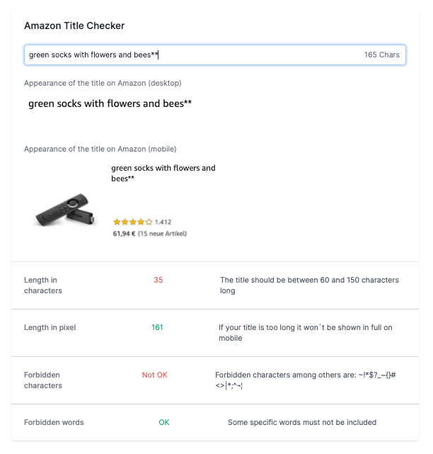 AMALYTIX Amazon title checker tool for optimizing product titles