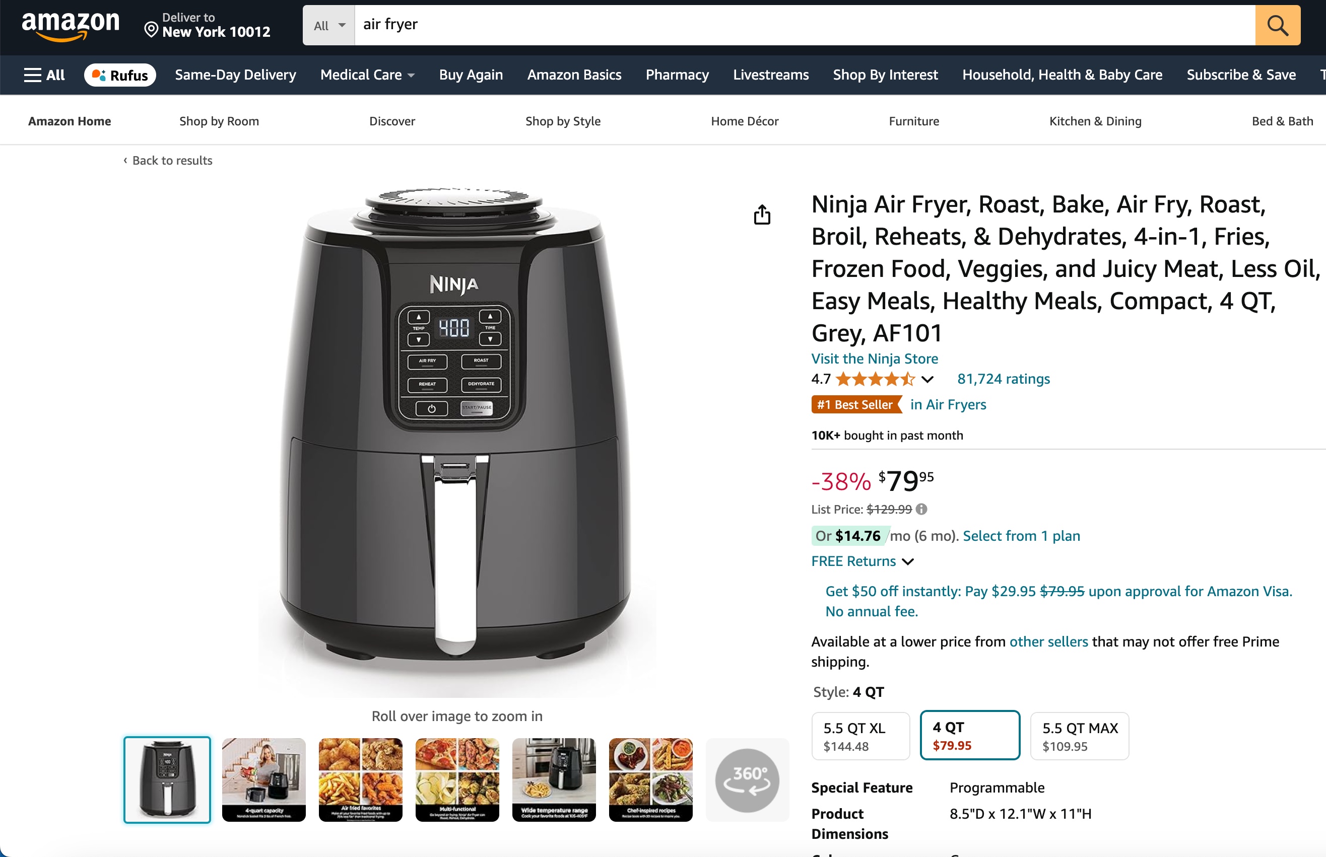 Ninja AF101 Air Fryer Amazon product page used for podcast creation