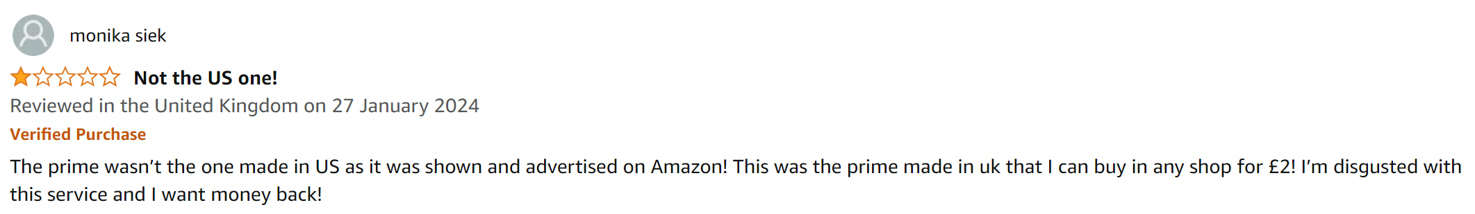 Amazon Negative product review