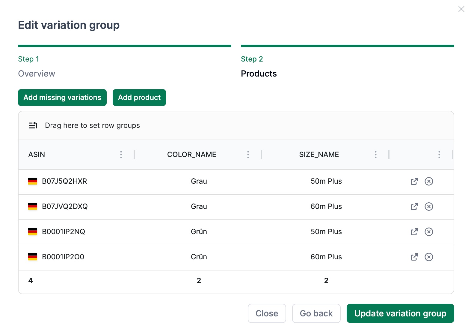 Create Variation Group - Assign Products