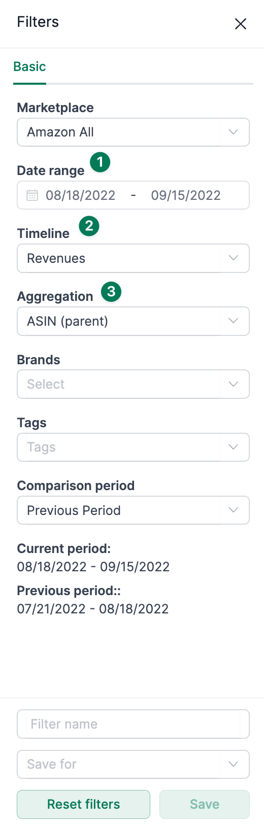 filter settings - Seller Analysis