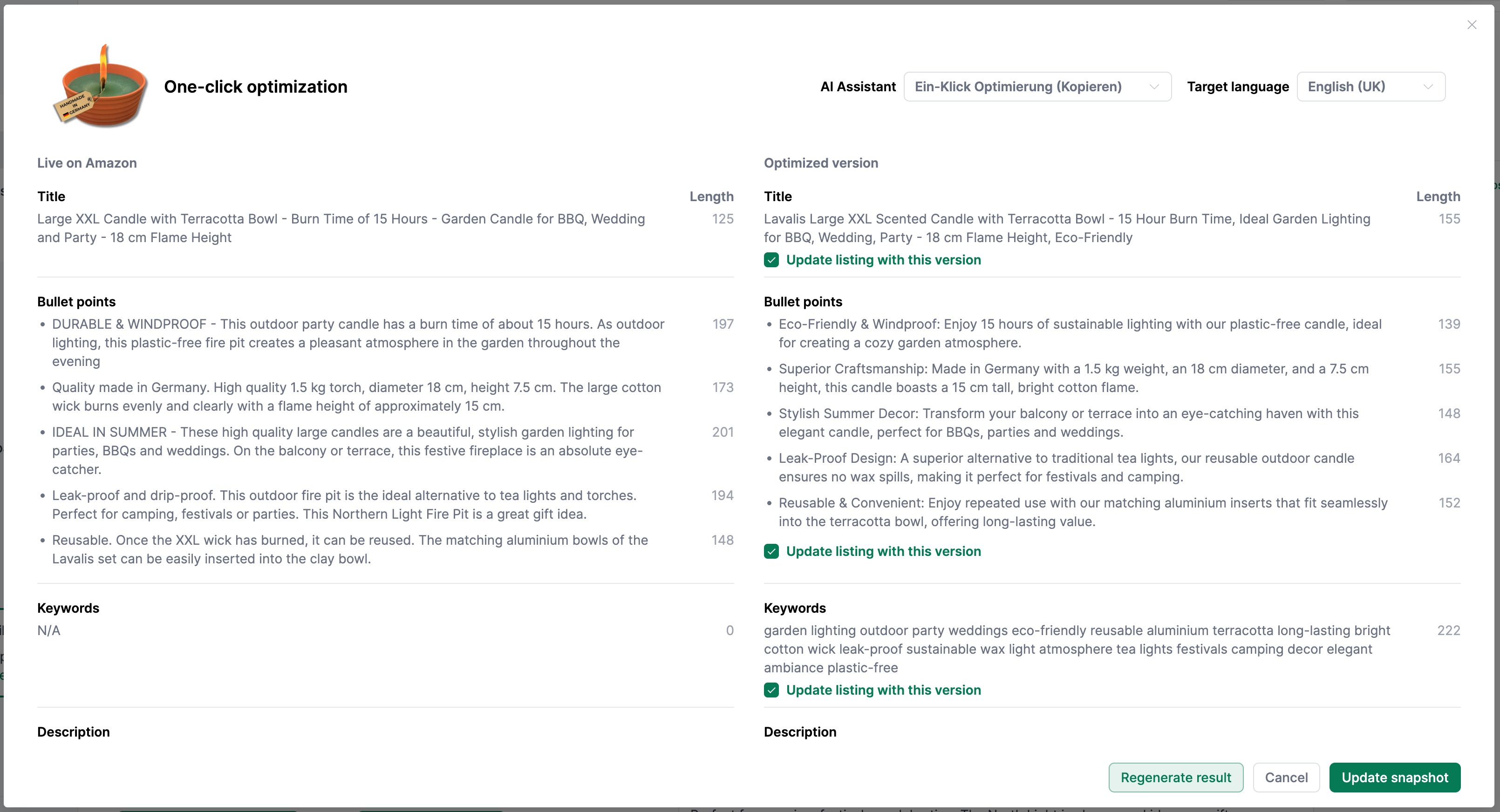 Agent for one-click optimization