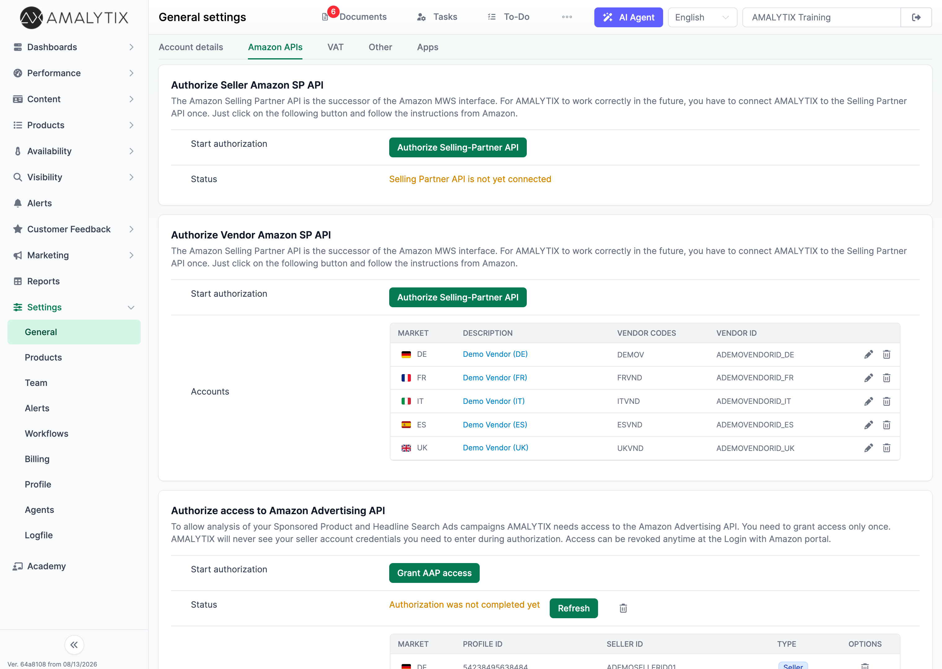 Connect the seller account to the Amazon selling partner API in AMALYTIX