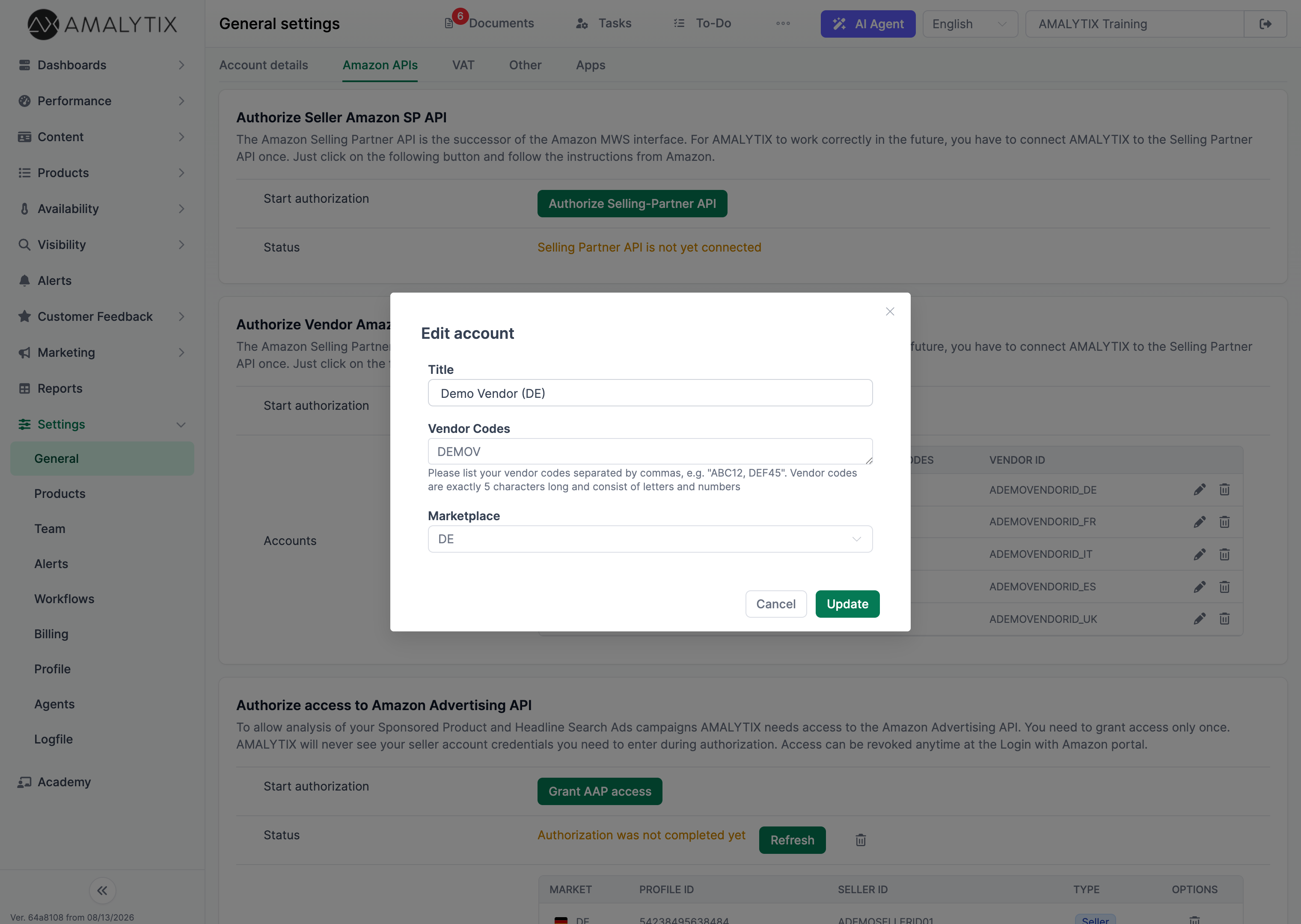 Edit Vendor API Account