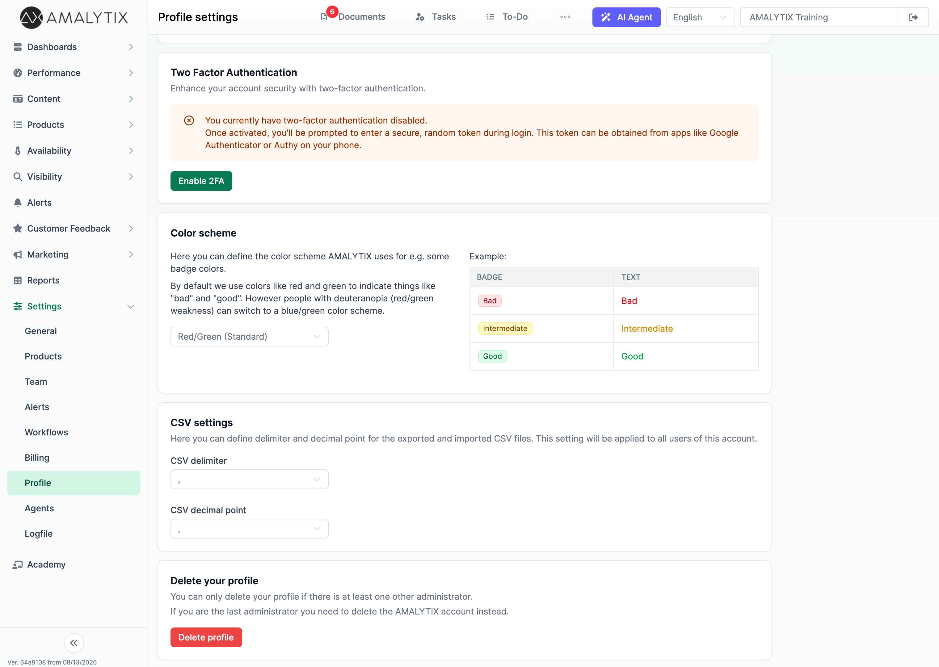 Your profile in AMALYTIX
