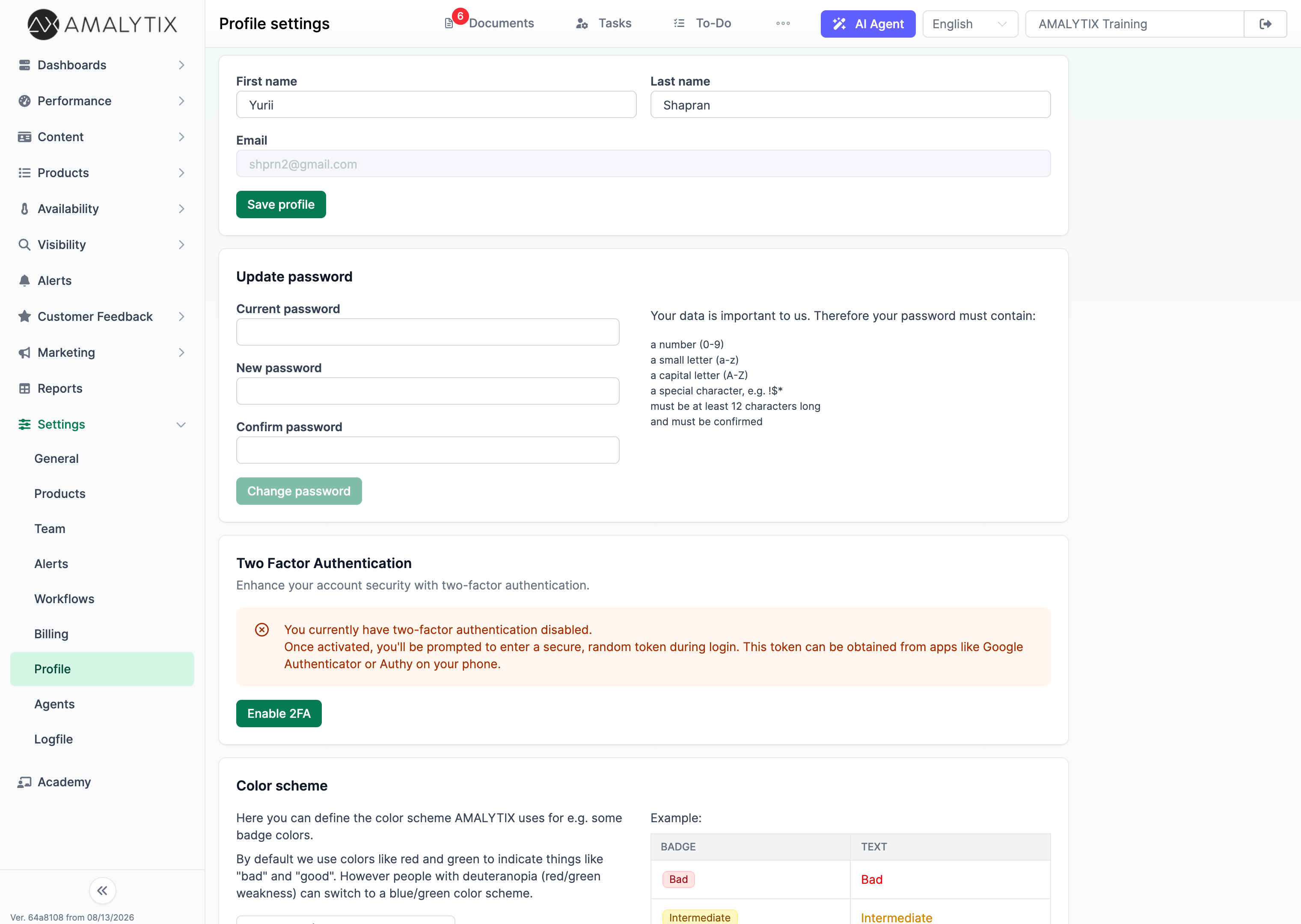  Your Profile in AMALYTIX