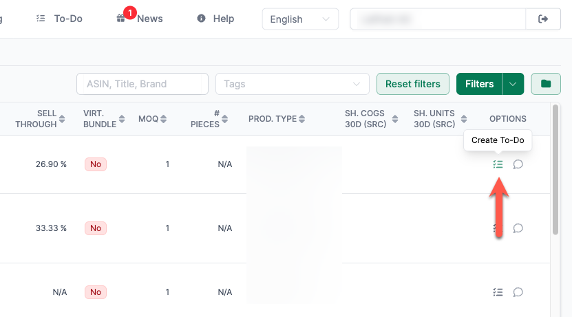 Create To-Do button on the Product Page