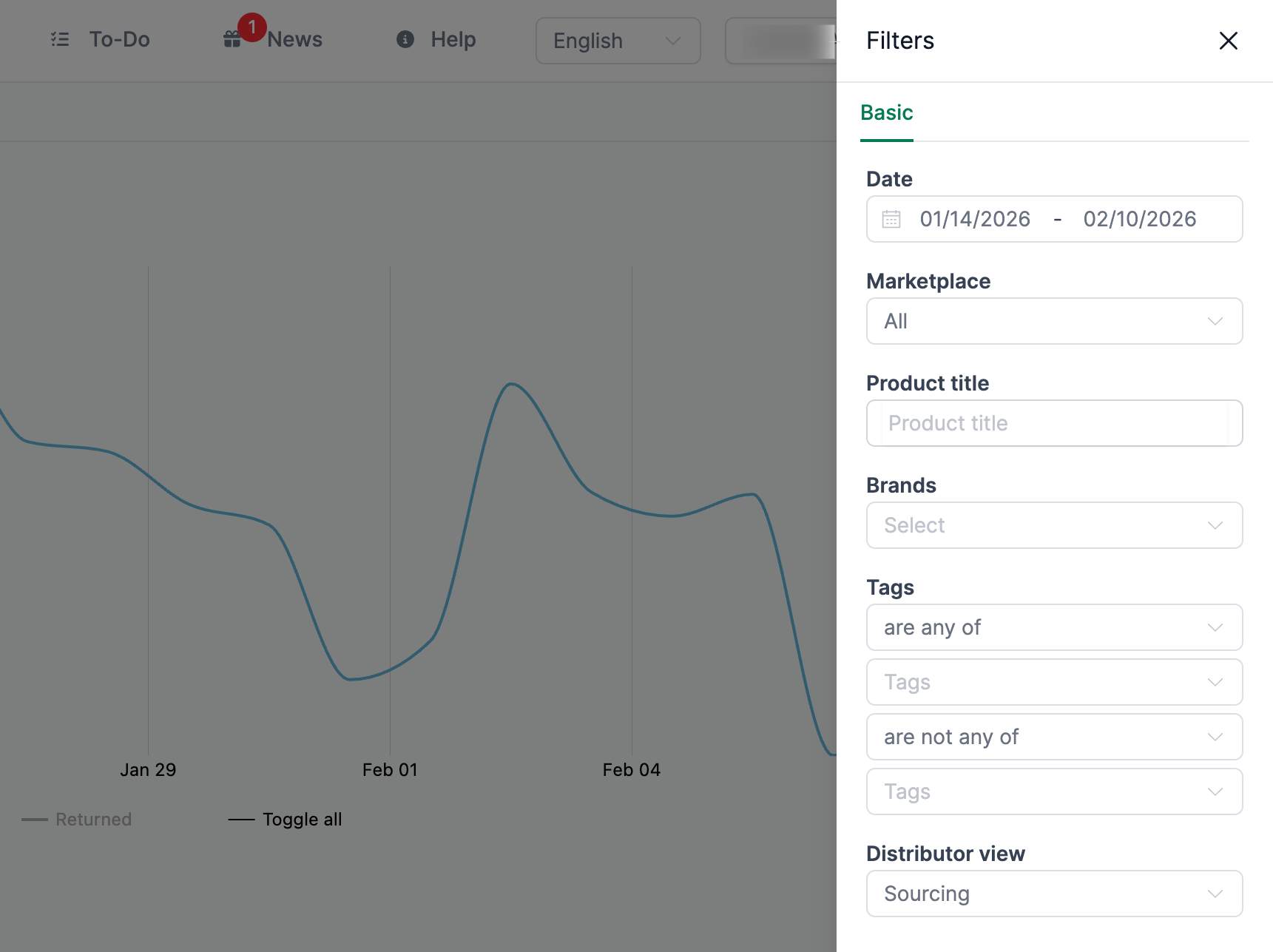 Amalytix Vendor Dashboard Filter Options