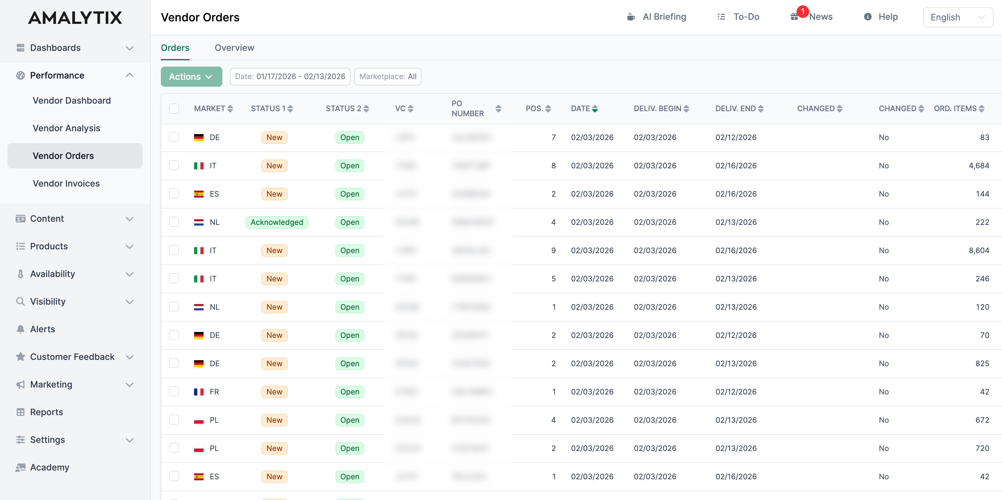 Overview of all Vendor Orders in AMALYTIX