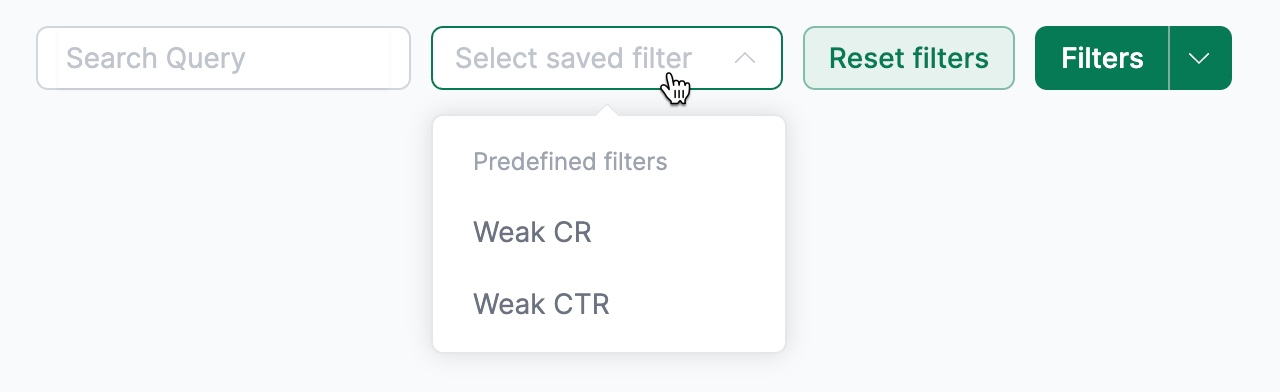 Predefined filters
