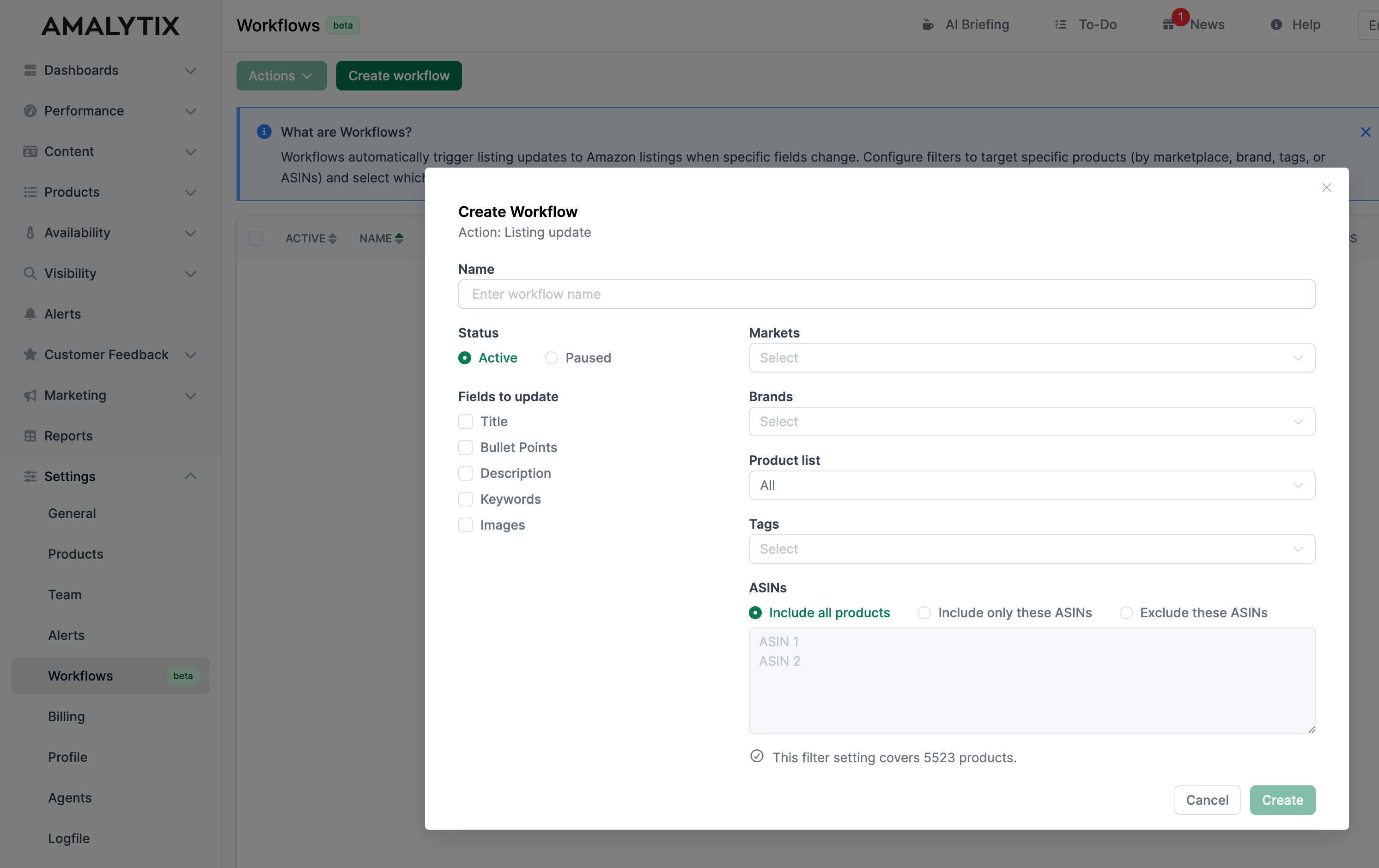 Create workflow for listing updates