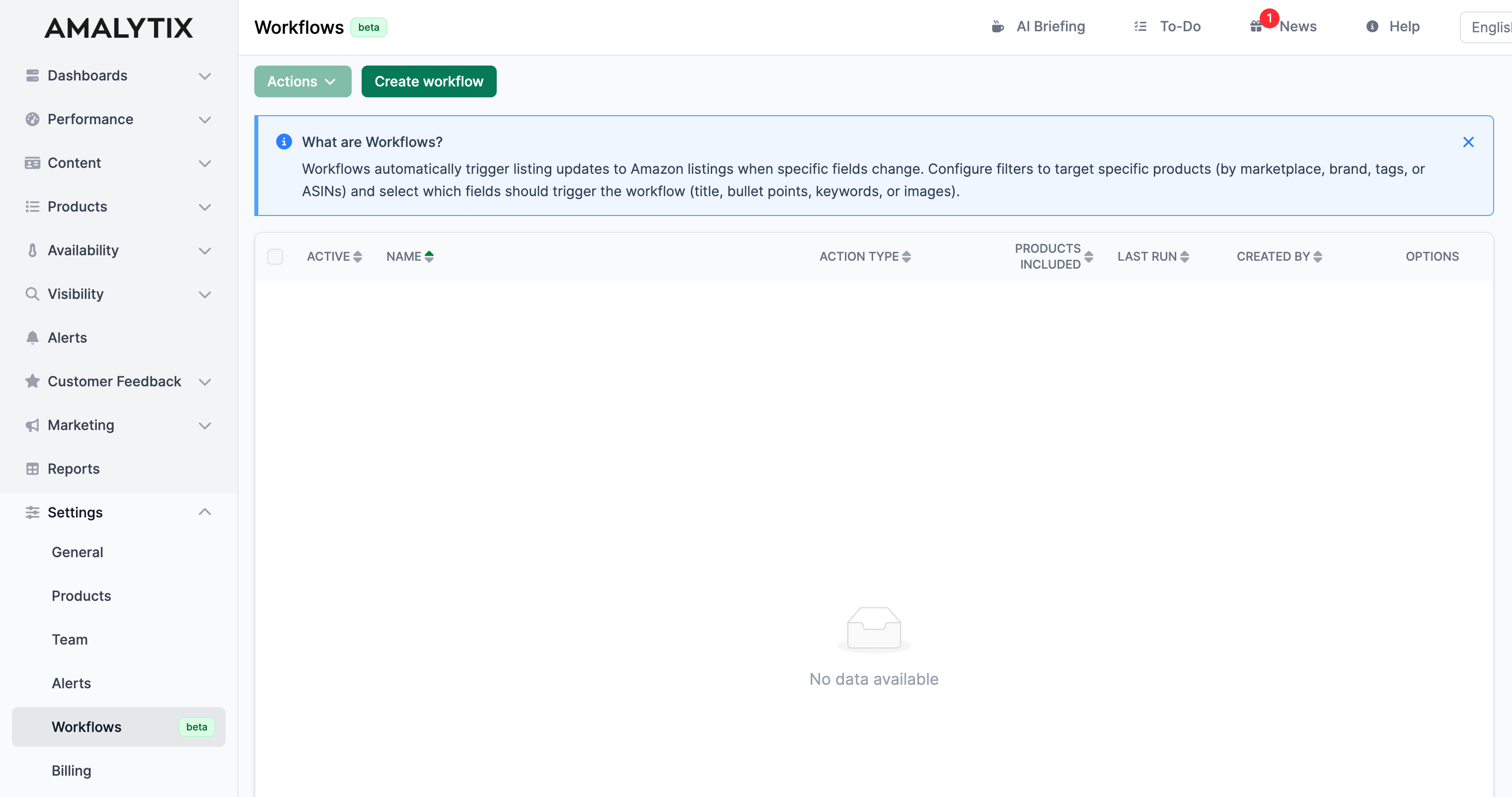 Workflows settings page