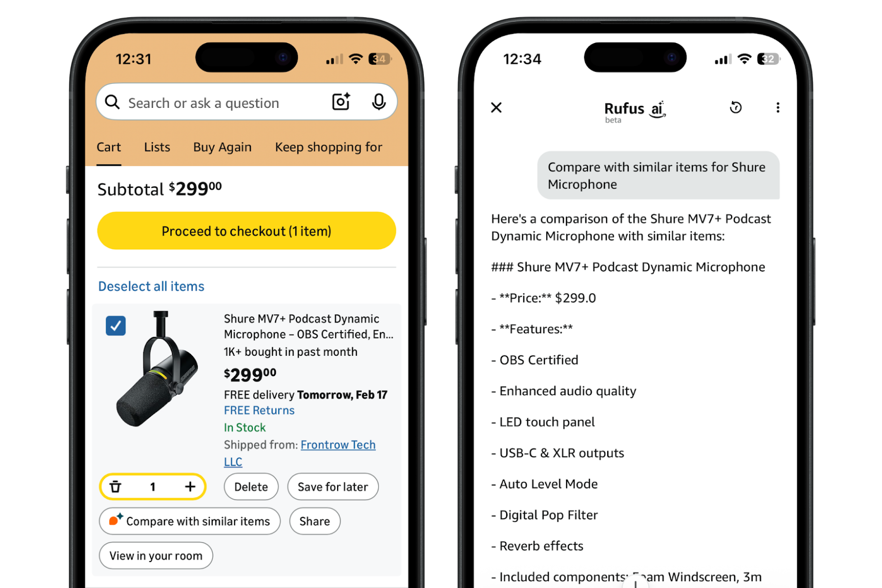 Compare with similar items im Amazon-Warenkorb