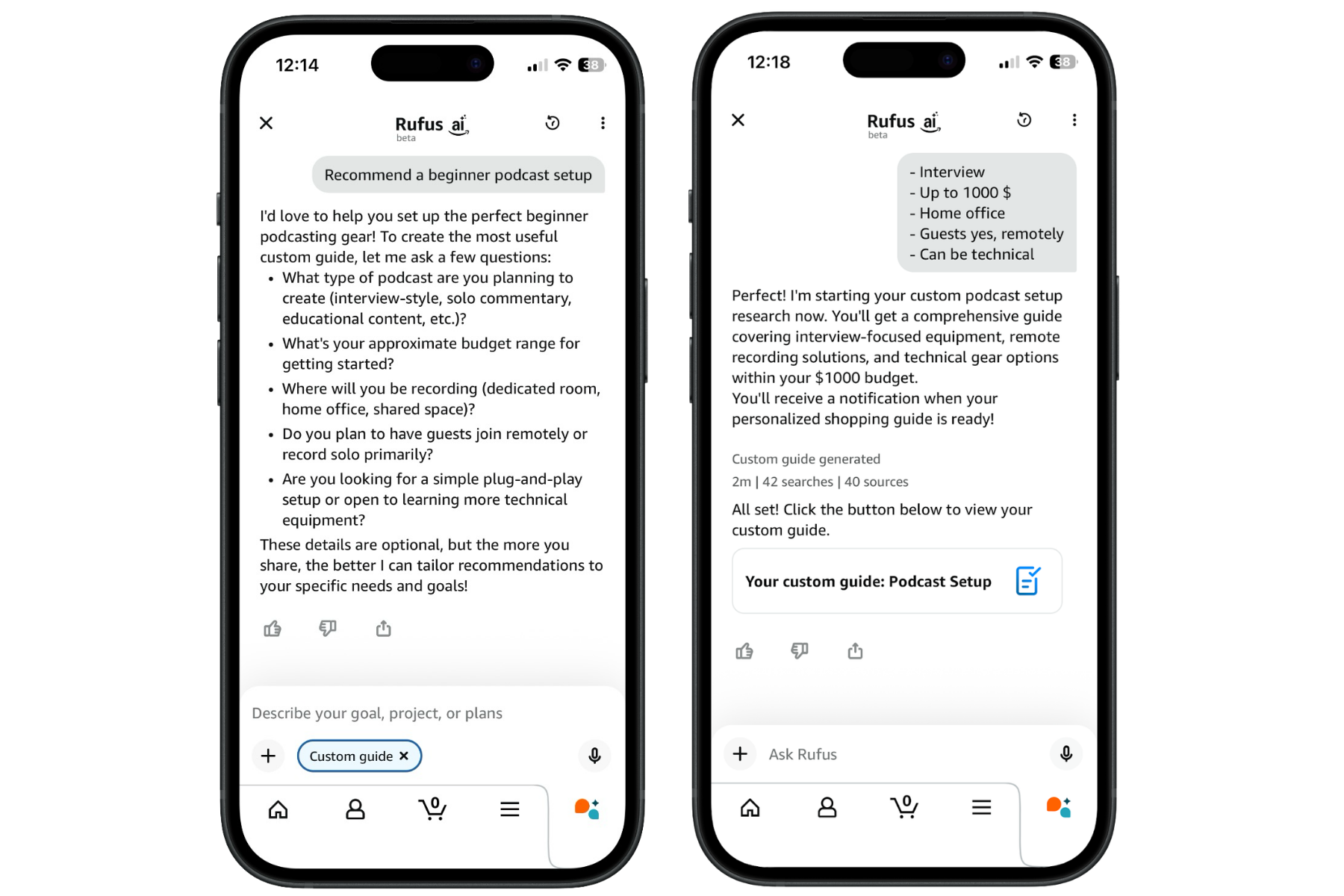 Custom Guide Workflow im Rufus-Chatinterface