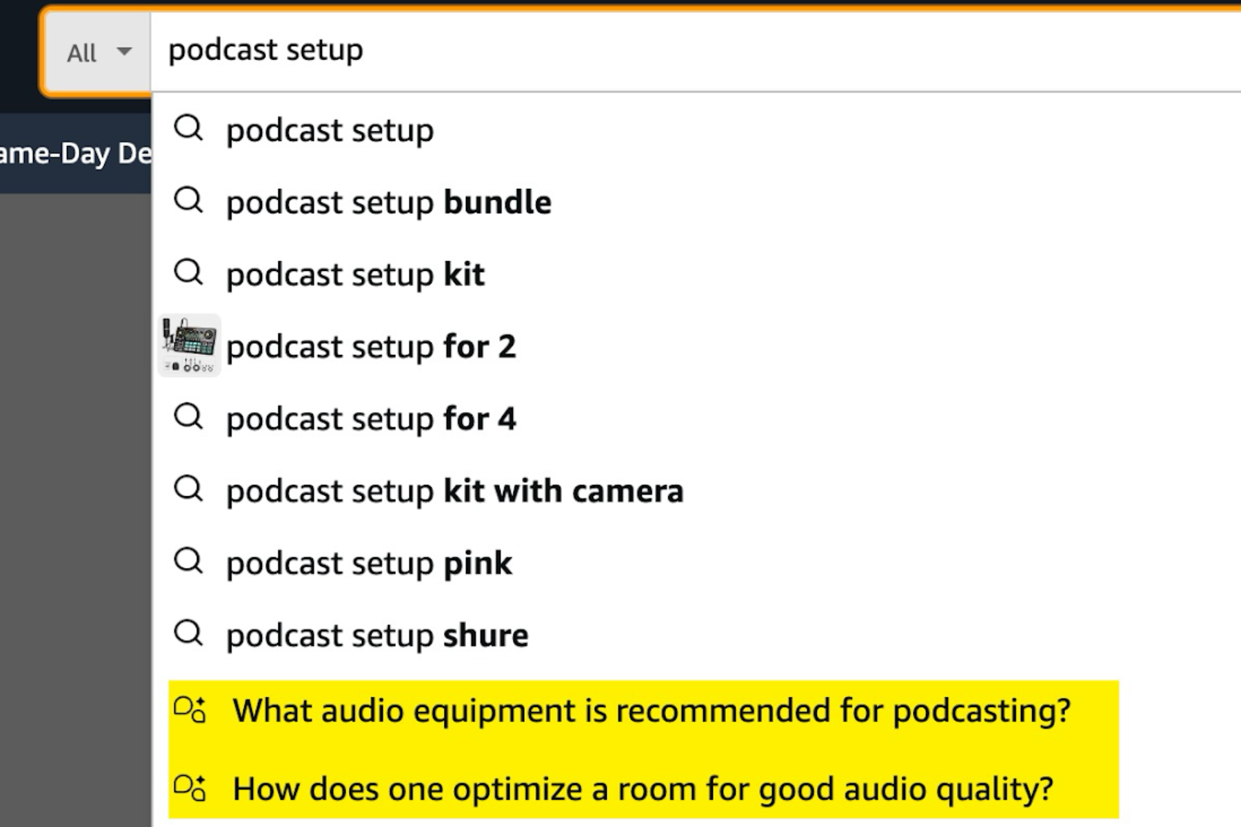 Rufus-Prompts in der Desktop-Suchleiste vor der SERP