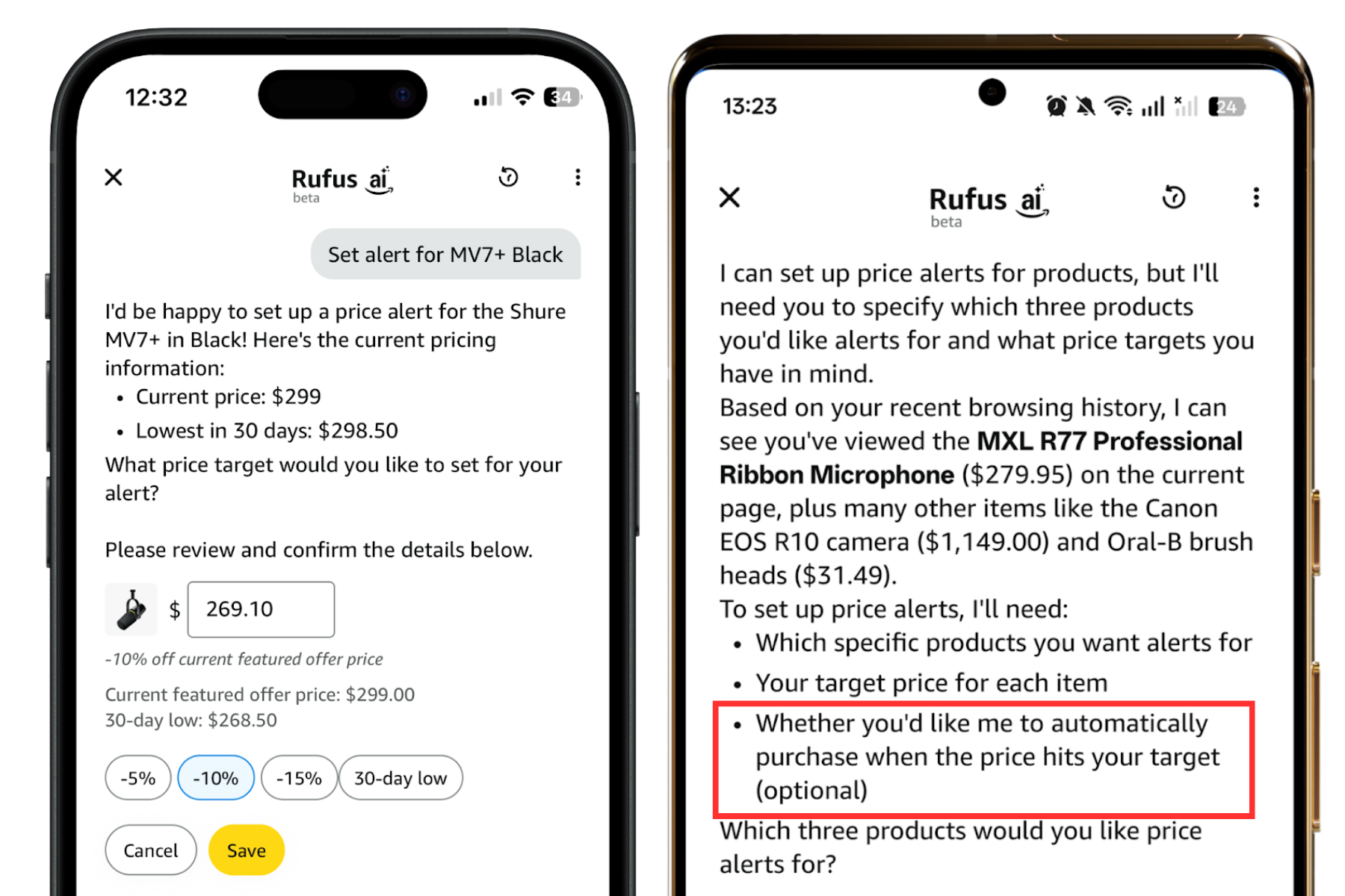 Rufus-Preisalarme im Chat