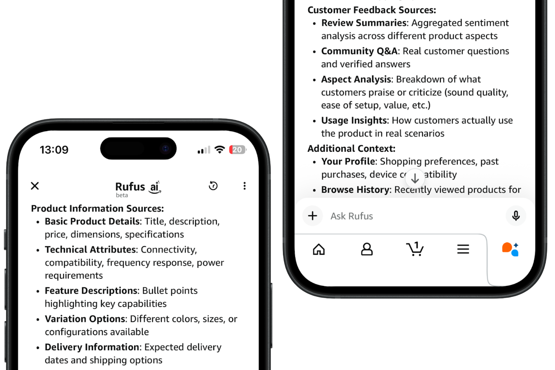 Rufus zeigt abrufbare Produktdaten