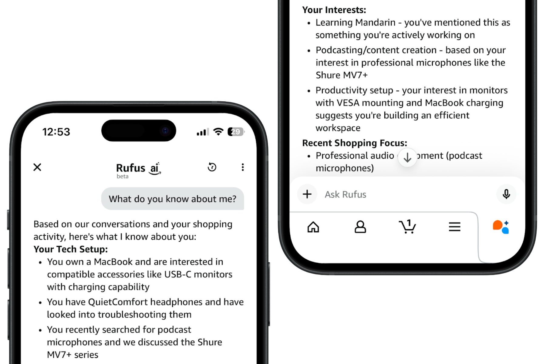 Rufus-Zusammenfassung von Nutzersignalen