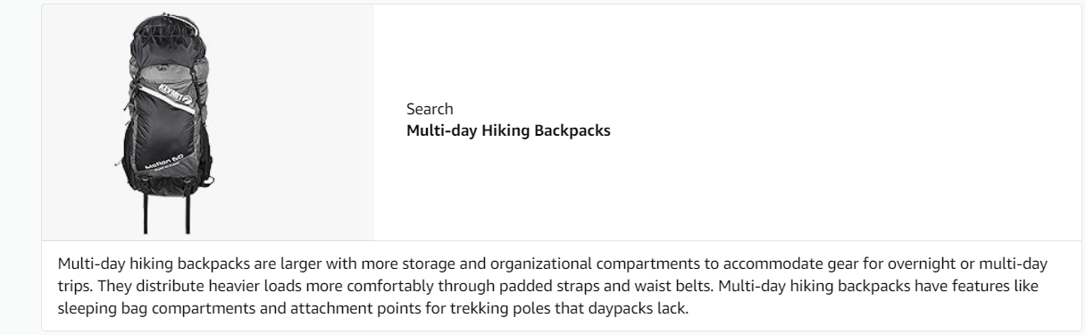 Continuation of Rufus product comparison showing detailed backpack feature differences