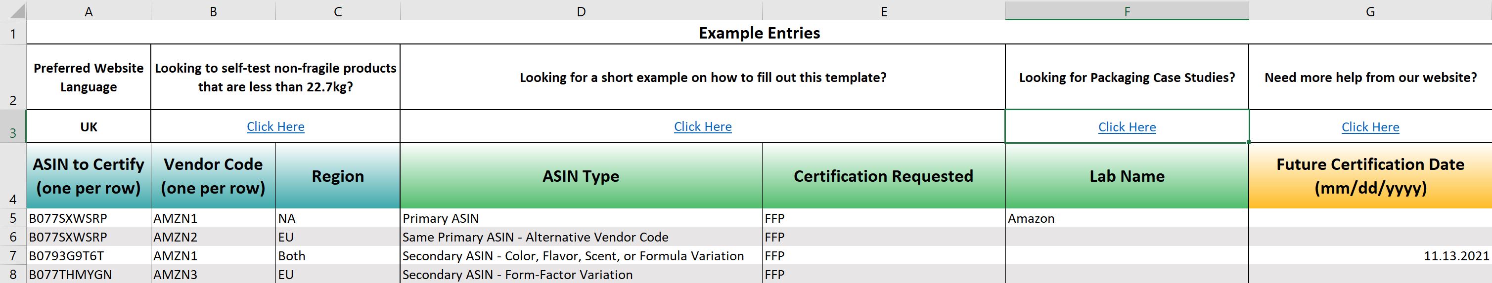 Amazon Vendor Enrollment Form template for ISTA third-party packaging certification