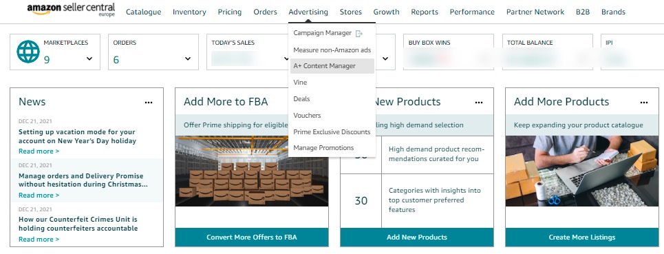 Here you find the A+ Content Manager in Seller Central