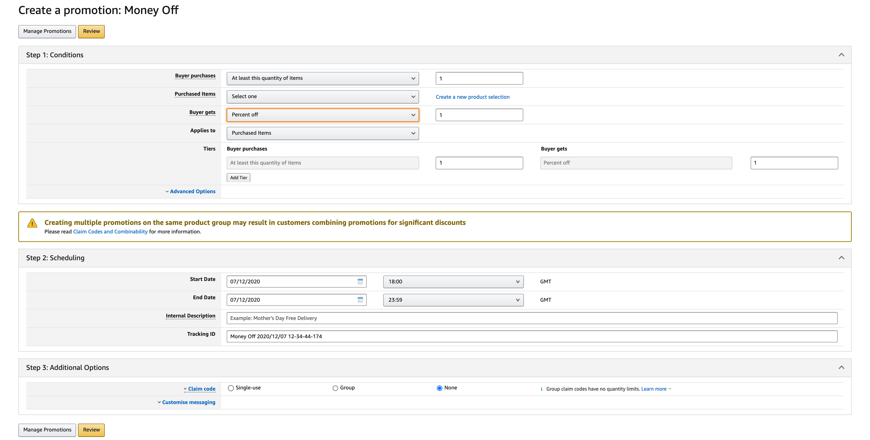 Create discount campaign (Seller Central)