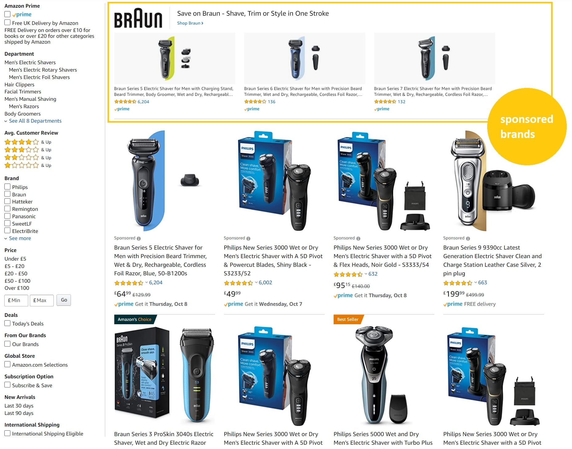 Placement of Amazon Sponsored Brands ads