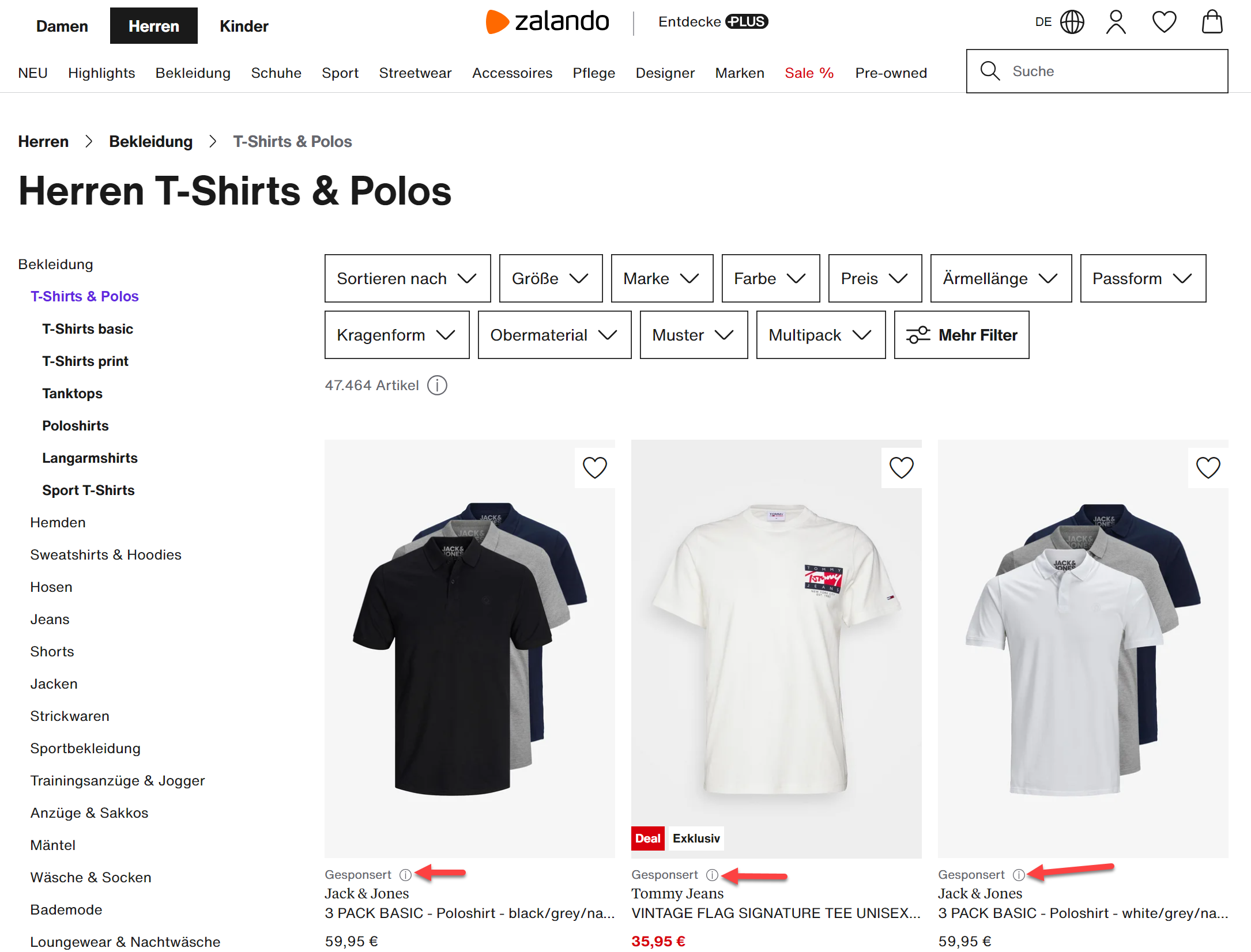 Sponsored products on Zalando