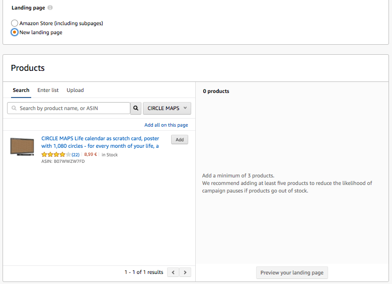 Linking the Sponsored Brands ad to a product list page