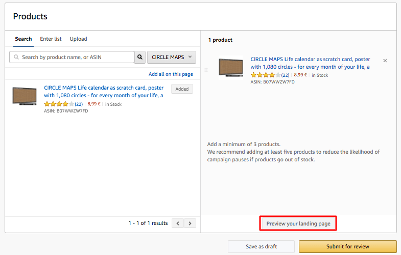 Preview product list page
