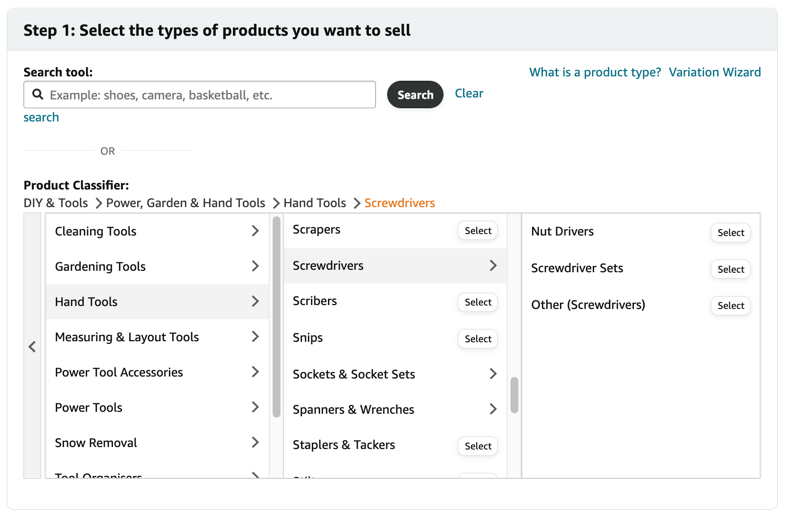 search for the appropriate category in the category tree