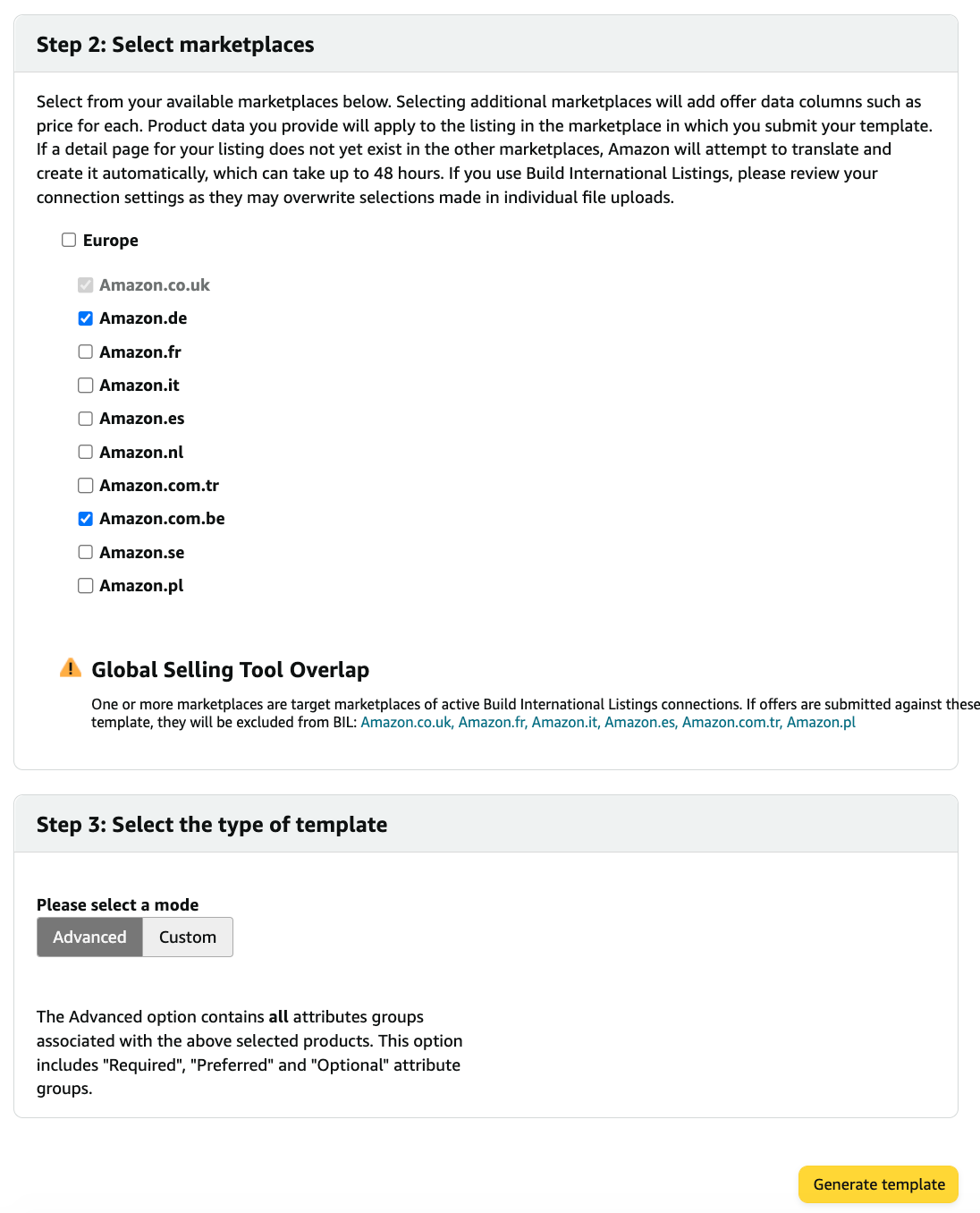 Select the type of template