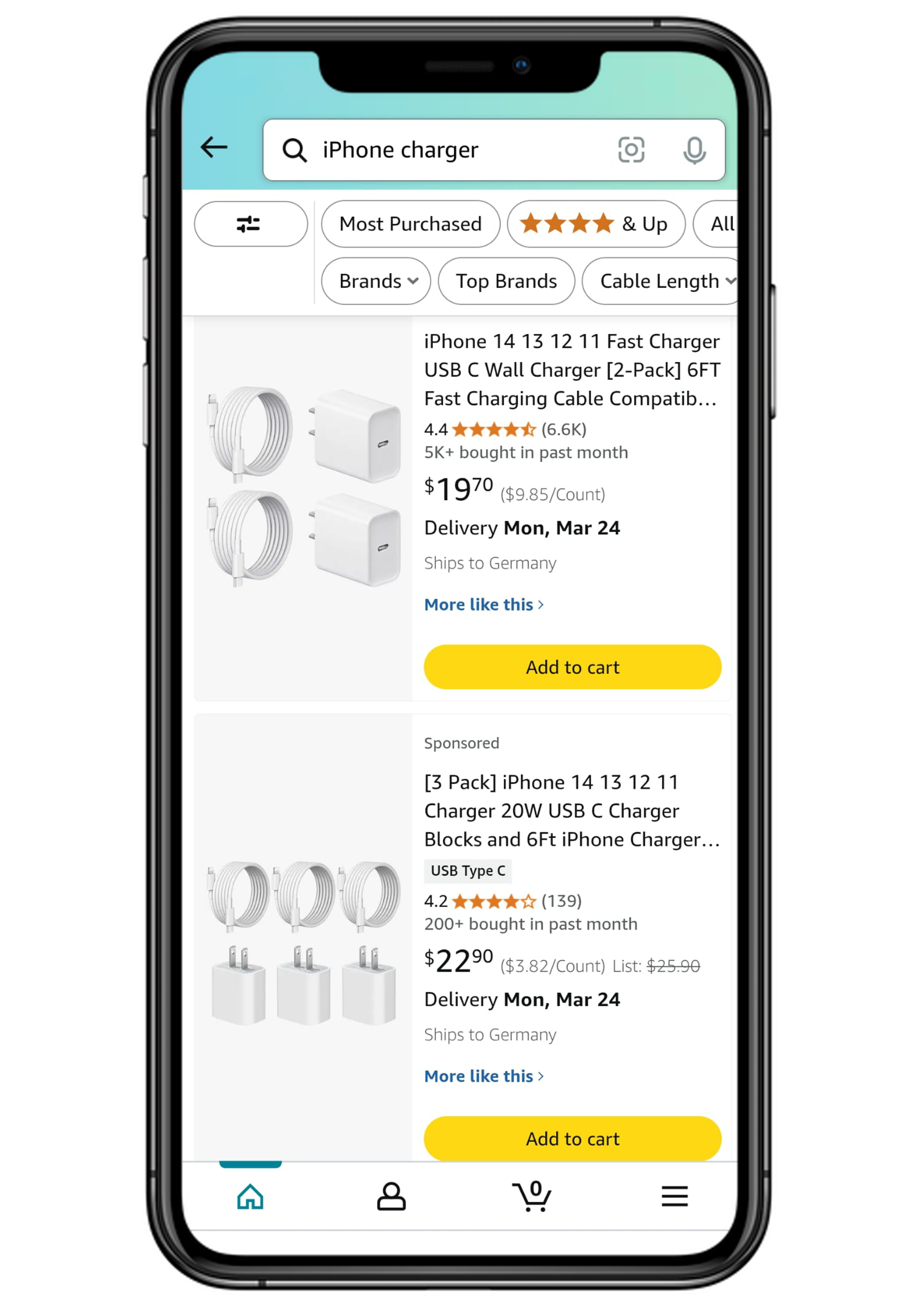 Figure 4: Search results with abbreviated titles in the Amazon App