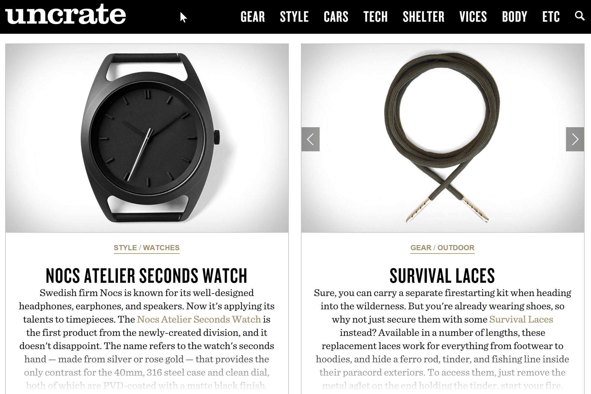 Screenshot of the Uncrate Website