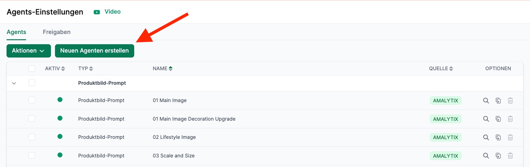 Agenten anpassen in AMALYTIX