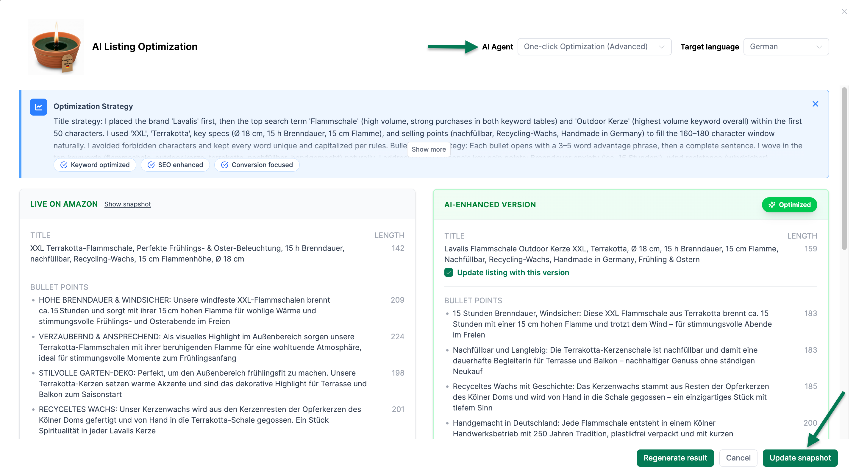 Agent für Ein-Klick-Optimierung - Ansicht