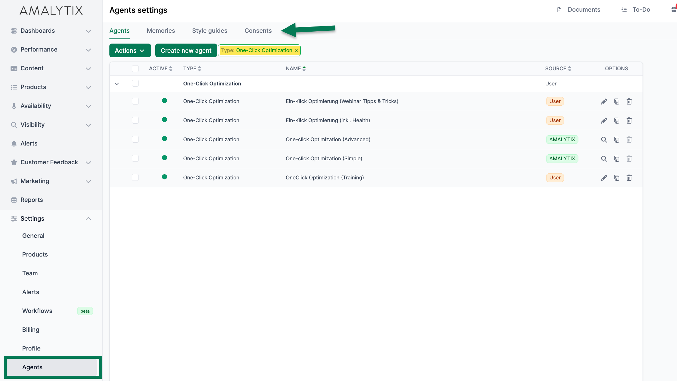 Einstellungen Agenten