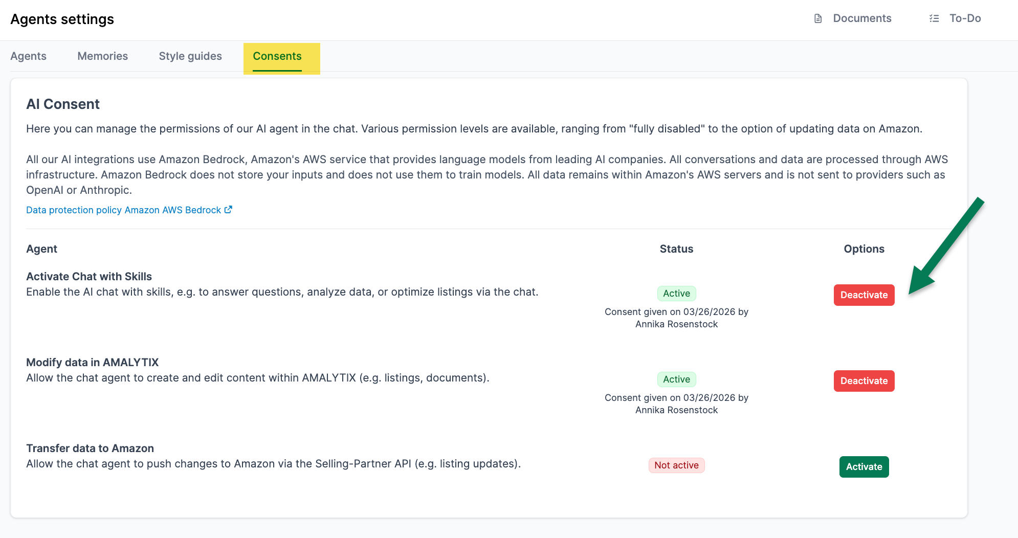 Einstellungen Agenten