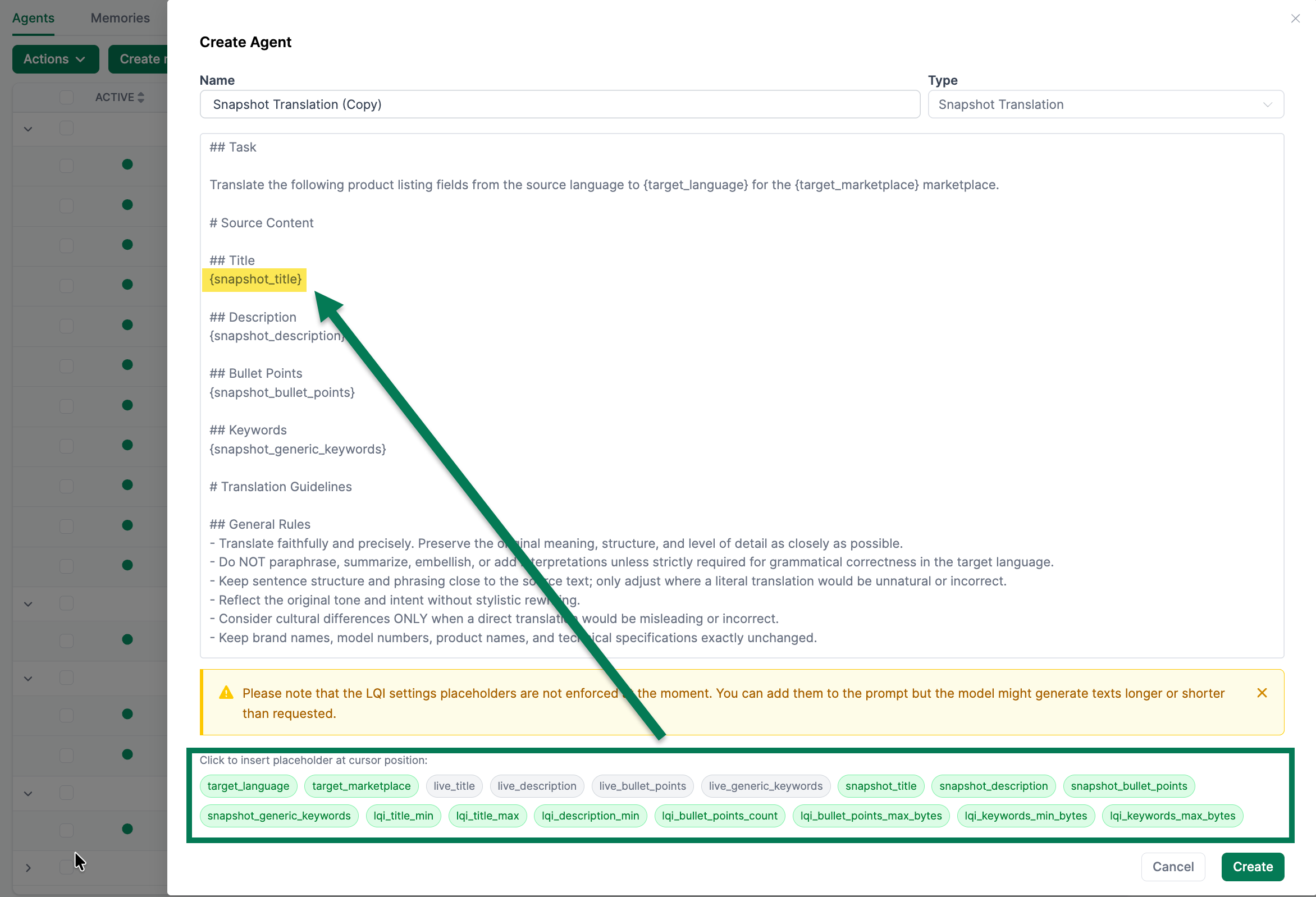 Agent für Snapshot-Übersetzung - Ansicht