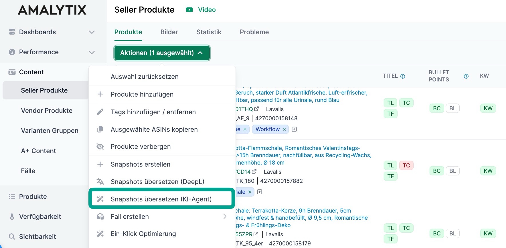 Agent für Ein-Klick Optimierung - Ansicht