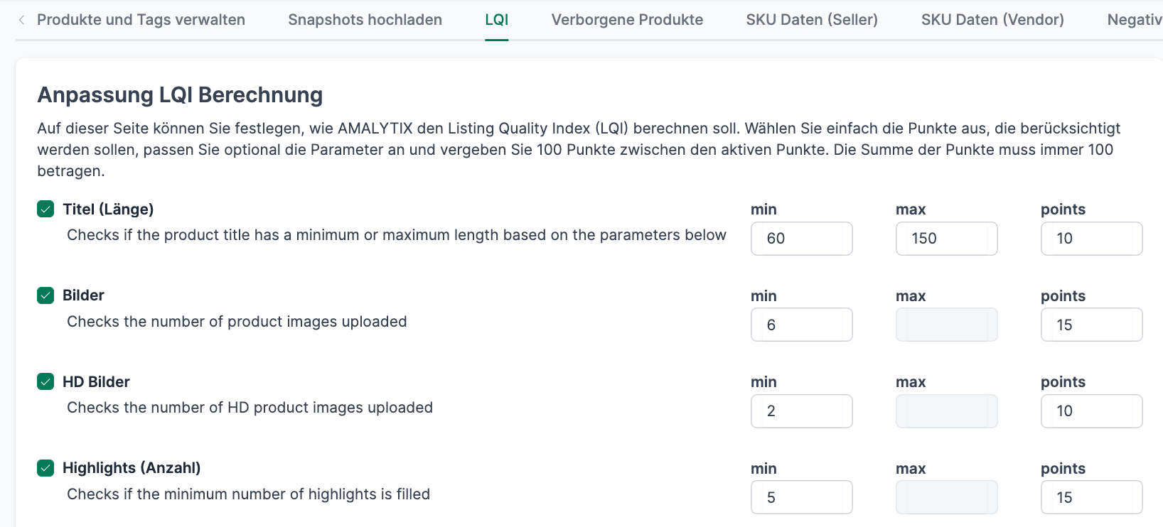 Anpassung der LQI Berechnung mit AMALYTIX
