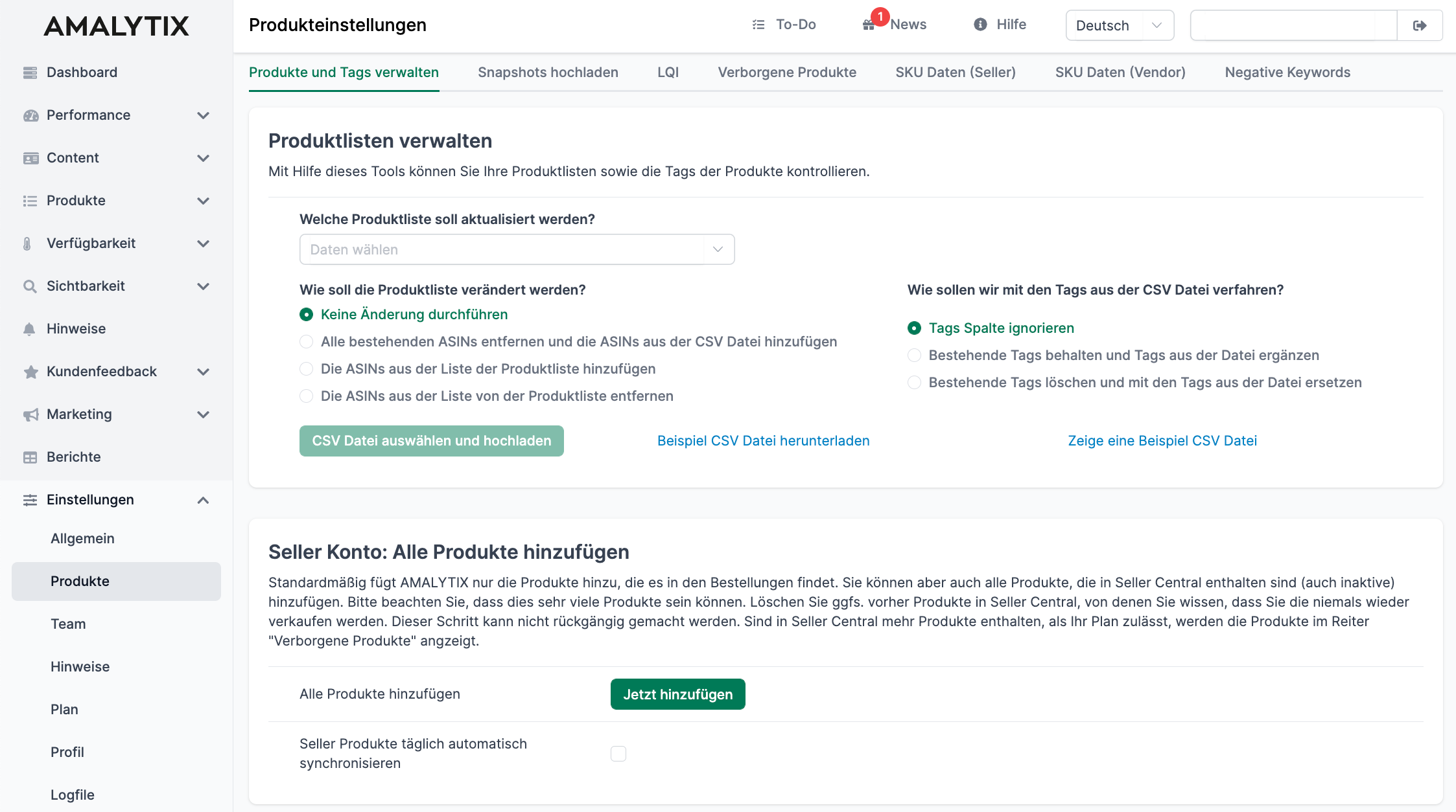 Amazon Produktlisten verwalten mit Amalytix